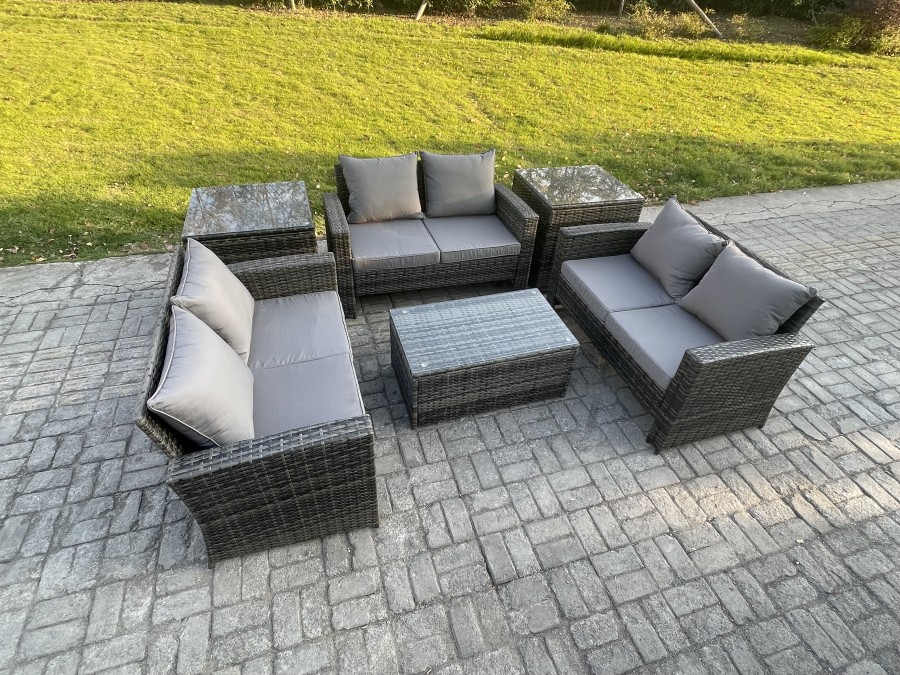 Click to view product details and reviews for Fimous Dark Grey 6 Seater Outdoor Rattan Garden Furniture Set Patio Love Sofa Rectangular Coffee Table Set With 2 Side Tables. Click to view product details and reviews for Fimous Dark Grey 6 Seater Outdoor Rattan Garden Furniture Set Patio Love Sofa Rectangular Coffee Table Set With 2 Side Tables.