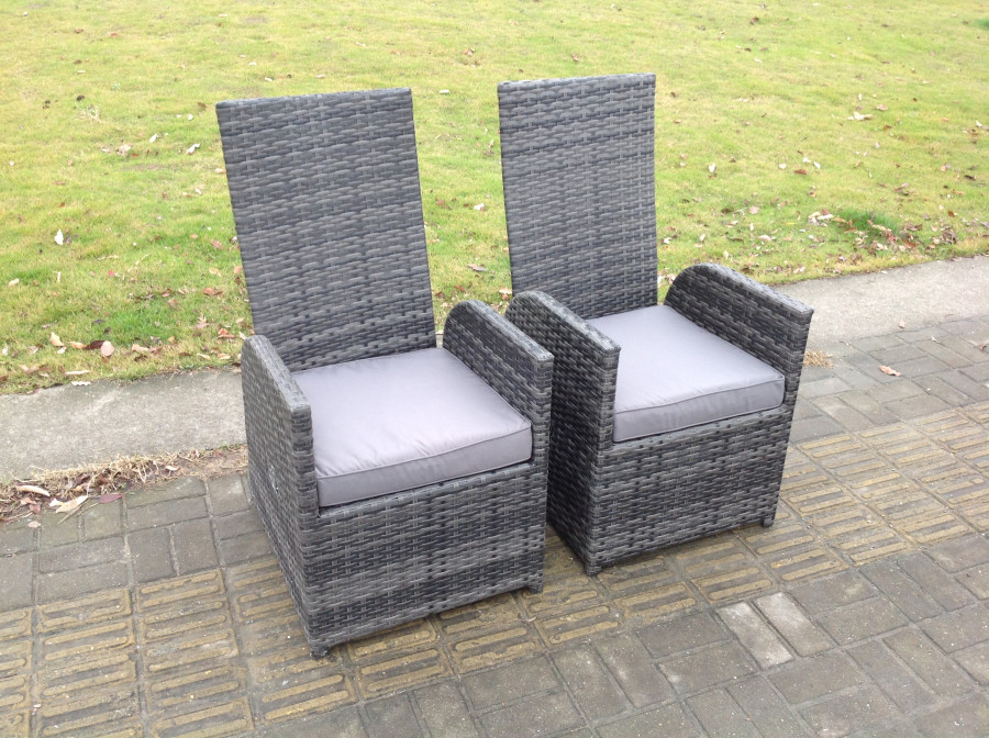 Fimous Dark Grey Mixed Outdoor Wicker Rattan Garden Furniture Reclining Chair And Table Dining Sets 2 PC Chairs