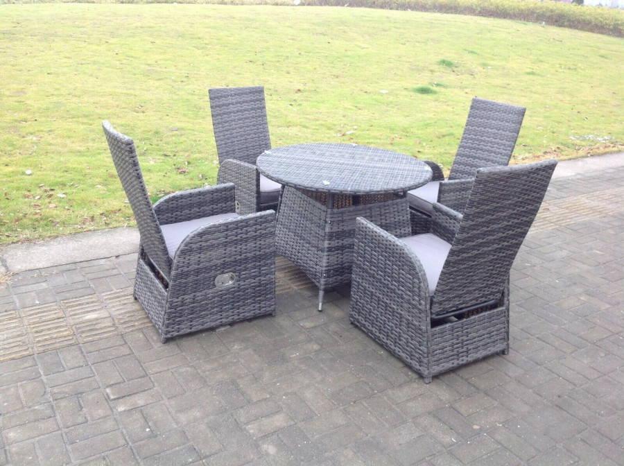 Click to view product details and reviews for Fimous Dark Grey Mixed Outdoor Wicker Rattan Garden Furniture Reclining Chair And Table Dining Sets 4 Seater Round Table.
