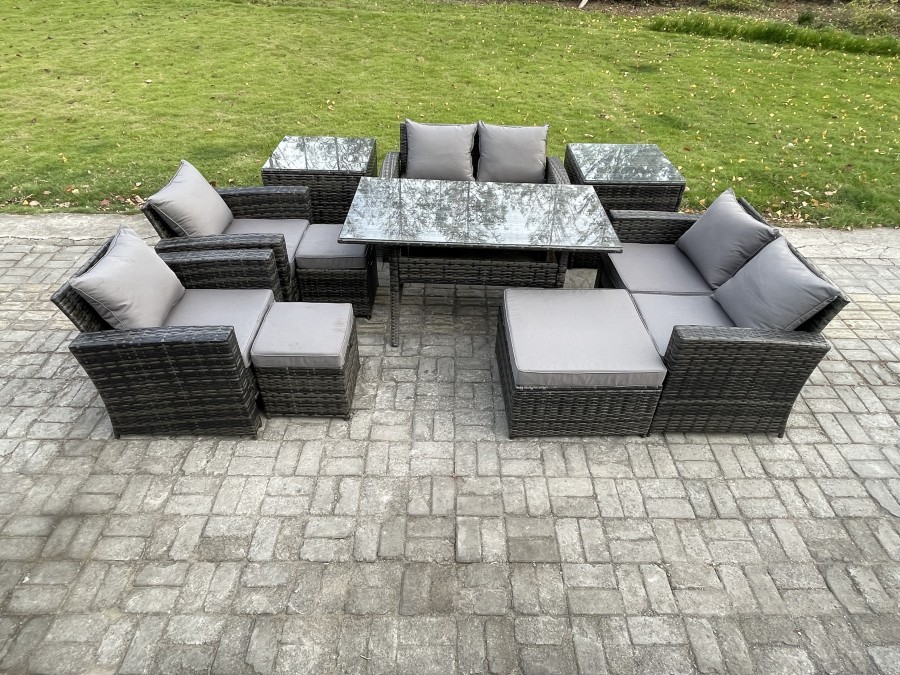 Click to view product details and reviews for Fimous Garden Furniture Sets 10 Pieces Rattan Furniture Handmade Wicker Patio Sofa Set With 3 Footstools 2 Side Tables Dark Grey Mixed.