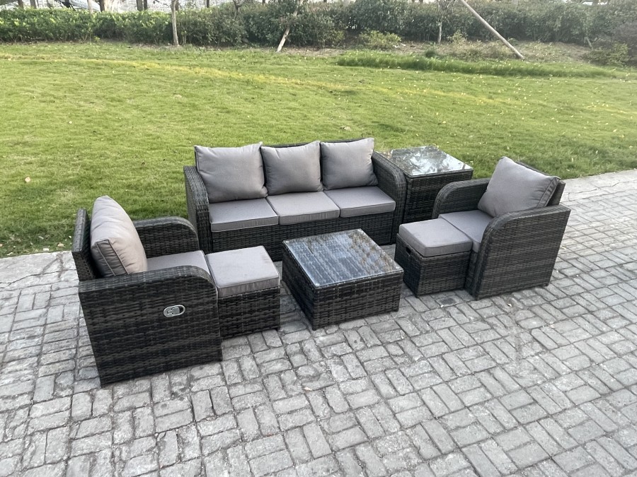 Click to view product details and reviews for Fimous Garden Furniture Sets 7 Seater Wicker Rattan Furniture Patio Sofa Sets With Reclining Chair 3 Seater Sofa Side Table 2 Small Footstools Dark Gr.