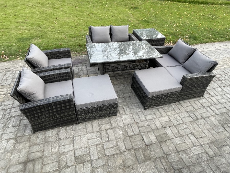 Click to view product details and reviews for Fimous Garden Furniture Sets 8 Pieces Rattan Furniture Handmade Wicker Patio Sofa Set With 2 Big Footstool Side Table Dark Grey Mixed.