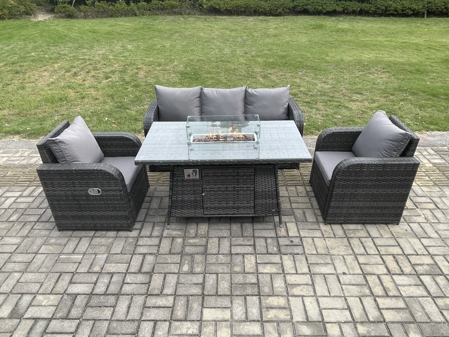 Click to view product details and reviews for Fimous Garden Patio Furniture Wicker Rattan Gas Fire Pit Table And Chair Set With 3 Seater Sofa Dark Grey Mixed.