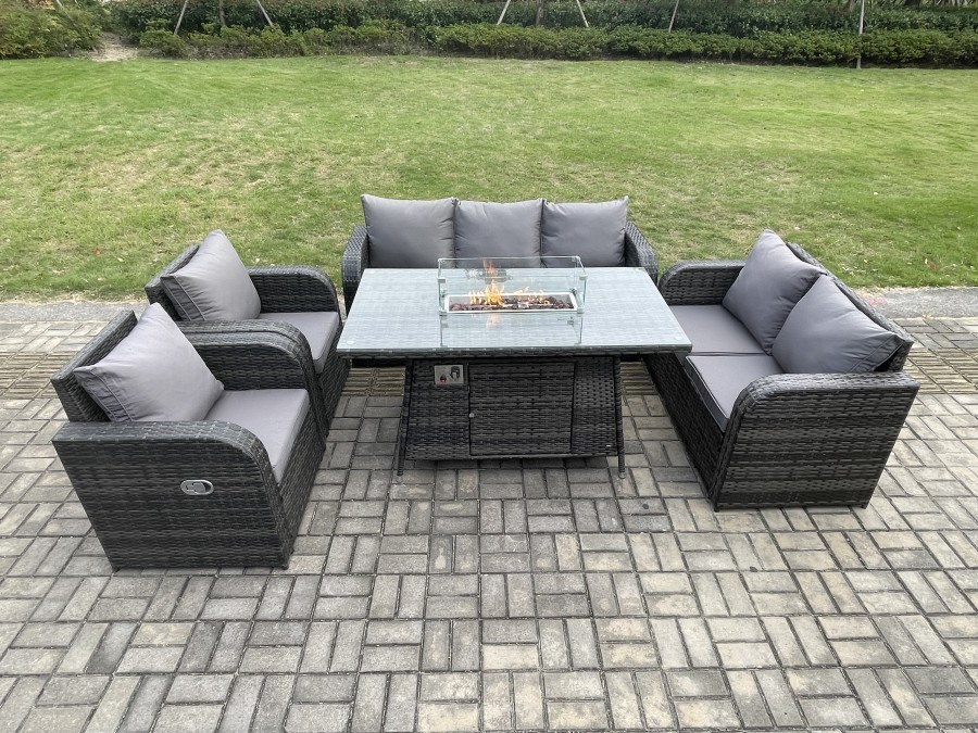 Click to view product details and reviews for Fimous Garden Patio Furniture Wicker Rattan Gas Fire Pit Table And Sofa Chair Set Dark Grey Mixed.