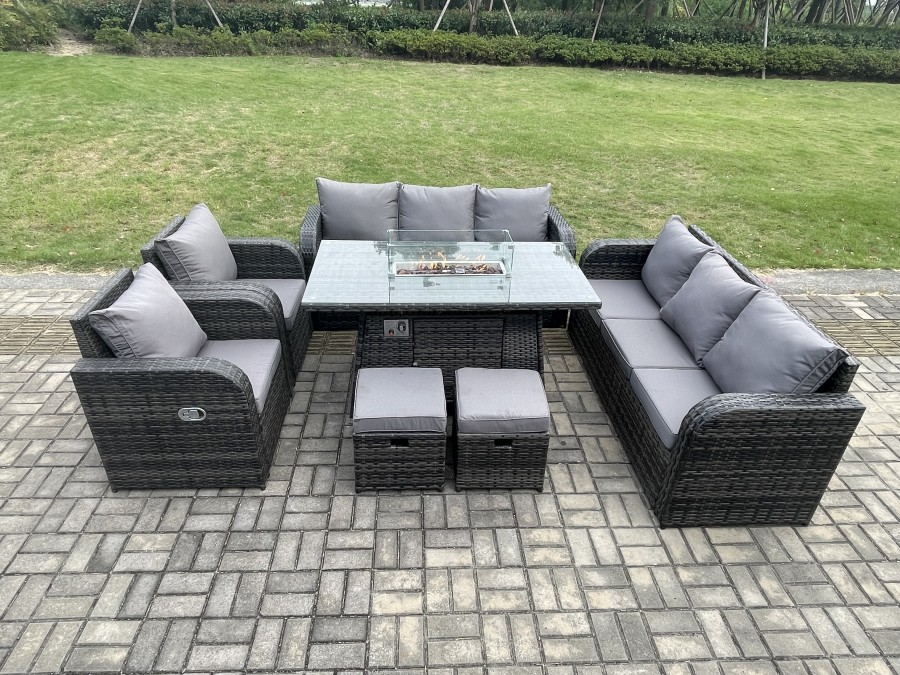 Click to view product details and reviews for Fimous Garden Patio Furniture Wicker Rattan Gas Fire Pit Table And Sofa Chair Set With 2 Small Footstools.