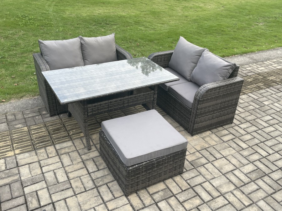 Click to view product details and reviews for Fimous Garden Patio Furniture Wicker Rattan Oblong Rectangular Dining Table And Loveseat Sofa Set With Big Footstool Dark Grey Mixed.
