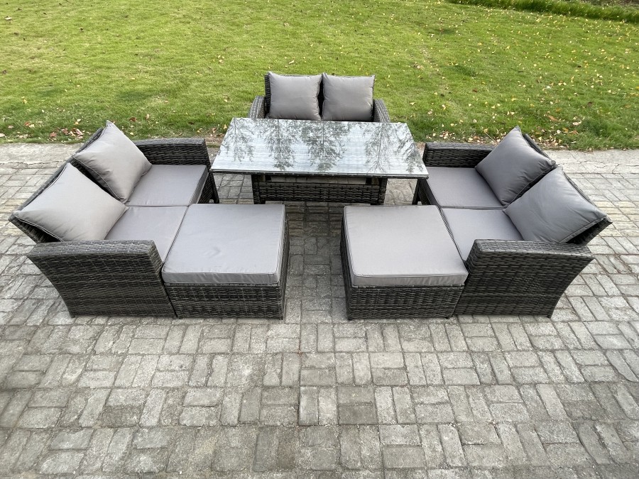Click to view product details and reviews for Fimous High Back Outdoor Garden Furniture Rattan Sofa Dining Table Set With 2 Big Footstool Dark Grey Mixed. Click to view product details and reviews for Fimous High Back Outdoor Garden Furniture Rattan Sofa Dining Table Set With 2 Big Footstool Dark Grey Mixed.
