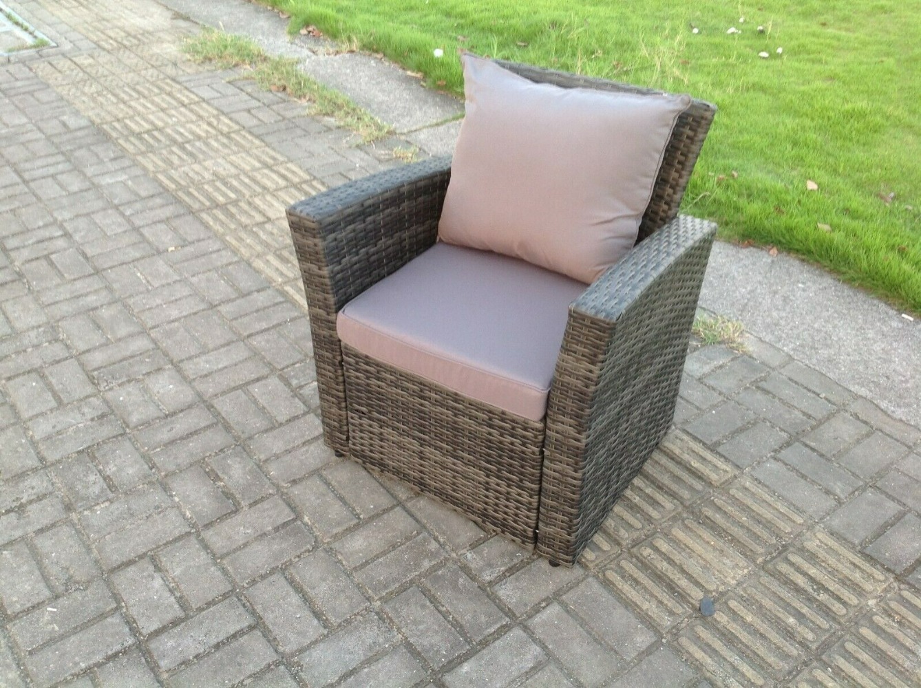 Fimous High Back Rattan Arm Chair Patio Outdoor Garden Furniture With Cushion