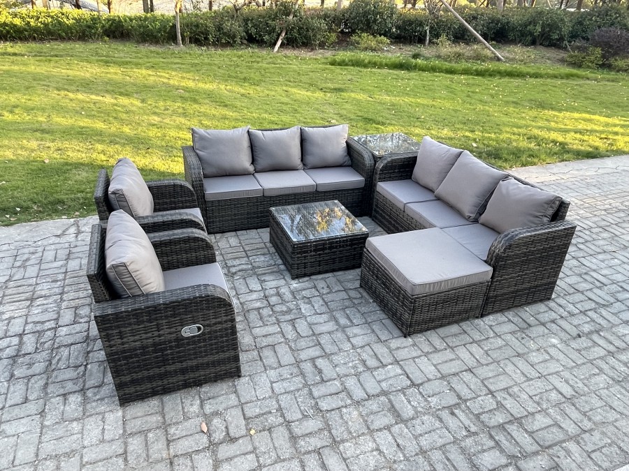 Click to view product details and reviews for Fimous High Back Rattan Garden Furniture Set With Square Coffee Table Big Footstool Side Table Indoor Outdoor Patio Lounge Sofa Set Dark Grey Mixed.