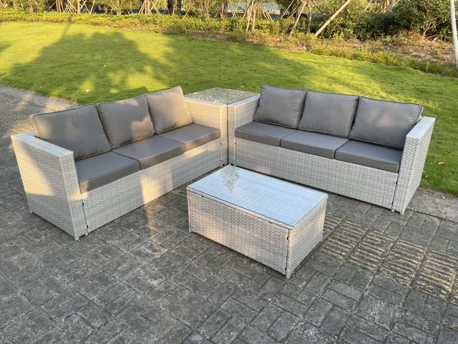 Click to view product details and reviews for Fimous Light Grey Outdoor Rattan Garden Furniture Set Corner Sofa With 2 Coffee Table. Click to view product details and reviews for Fimous Light Grey Outdoor Rattan Garden Furniture Set Corner Sofa With 2 Coffee Table.