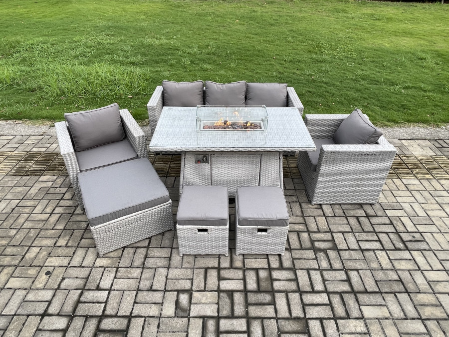 Click to view product details and reviews for Fimous Light Grey Rattan Fire Pit Garden Furniture Set Gas Heater Burner Chairs With 3 Pc Stools. Click to view product details and reviews for Fimous Light Grey Rattan Fire Pit Garden Furniture Set Gas Heater Burner Chairs With 3 Pc Stools.