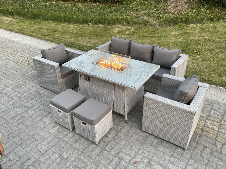 Click to view product details and reviews for Fimous Light Grey Rattan Garden Furniture Set Gas Fire Pit Dining Table Set Heater Burner Chairs With 2 Pc Stools. Click to view product details and reviews for Fimous Light Grey Rattan Garden Furniture Set Gas Fire Pit Dining Table Set Heater Burner Chairs With 2 Pc Stools.