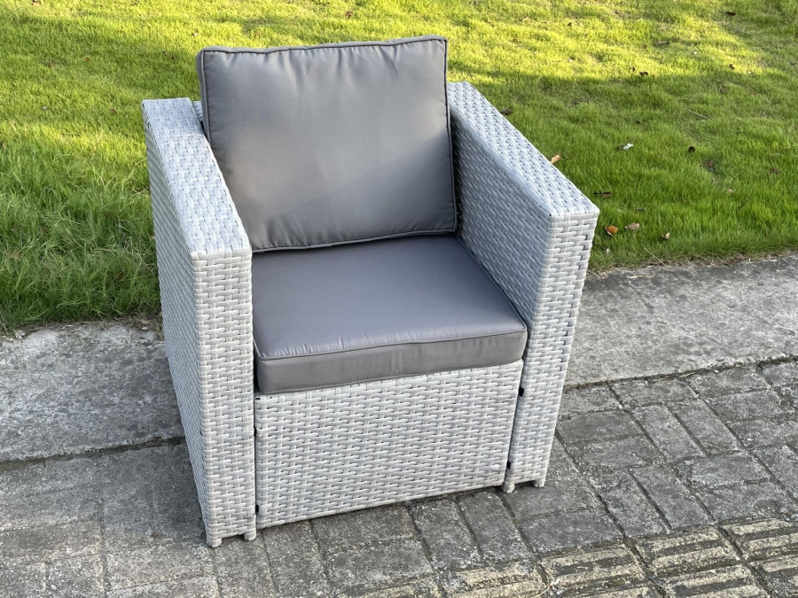Click to view product details and reviews for Fimous Light Grey Rattan Single Chair Patio Outdoor Garden Furniture With Thick Seat And Back Cushion.