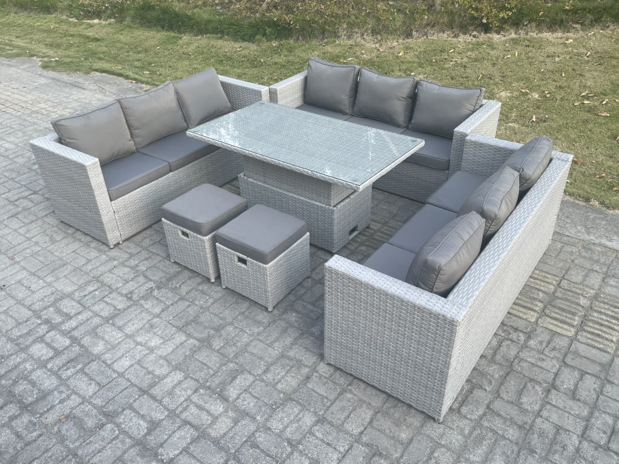 Click to view product details and reviews for Fimous Light Grey U Shape Lounge Rattan Garden Furniture Set Adjustable Rising Lifting Table Dining Set 2 Stools.