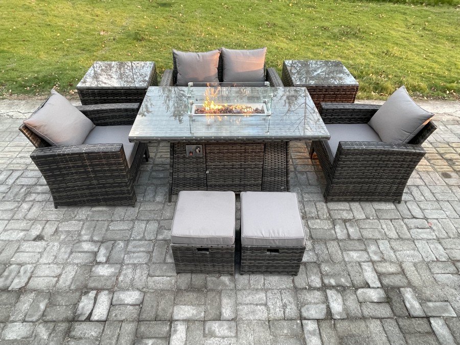 Click to view product details and reviews for Fimous Outdoor Garden Dining Sets 6 Seater Rattan Patio Furniture Sofa Set With Gas Firepit Table 2 Small Footstools 2 Side Tables Dark Grey Mixed. Click to view product details and reviews for Fimous Outdoor Garden Dining Sets 6 Seater Rattan Patio Furniture Sofa Set With Gas Firepit Table 2 Small Footstools 2 Side Tables Dark Grey Mixed.