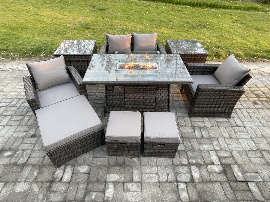 Click to view product details and reviews for Fimous Outdoor Garden Dining Sets 7 Seater Rattan Patio Furniture Sofa Set With Gas Firepit Table 3 Footstools 2 Side Tables Dark Grey Mixed. Click to view product details and reviews for Fimous Outdoor Garden Dining Sets 7 Seater Rattan Patio Furniture Sofa Set With Gas Firepit Table 3 Footstools 2 Side Tables Dark Grey Mixed.