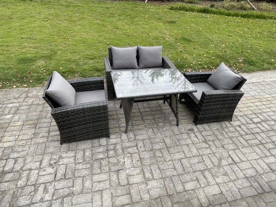Click to view product details and reviews for Fimous Outdoor Garden Furniture High Back Rattan Sofa Dining Table Set Dark Grey Mixed.