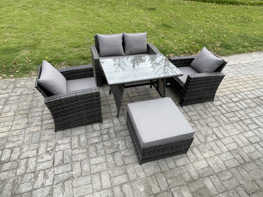 Click to view product details and reviews for Fimous Outdoor Garden Furniture High Back Rattan Sofa Dining Table Set With Big Footstool Dark Grey Mixed.