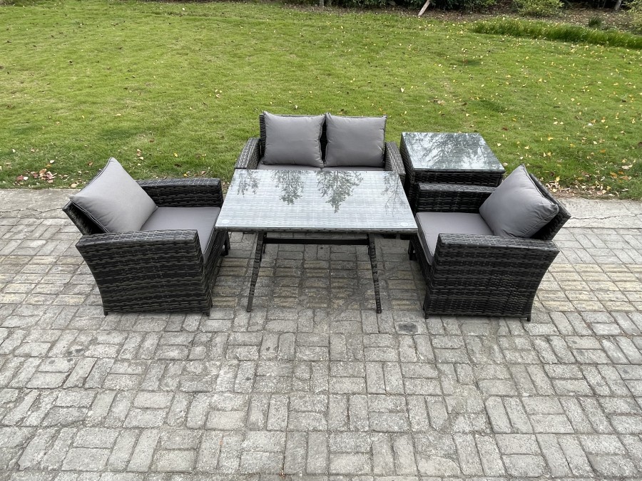 Click to view product details and reviews for Fimous Outdoor Garden Furniture High Back Rattan Sofa Dining Table Set With Side Table Dark Grey Mixed.