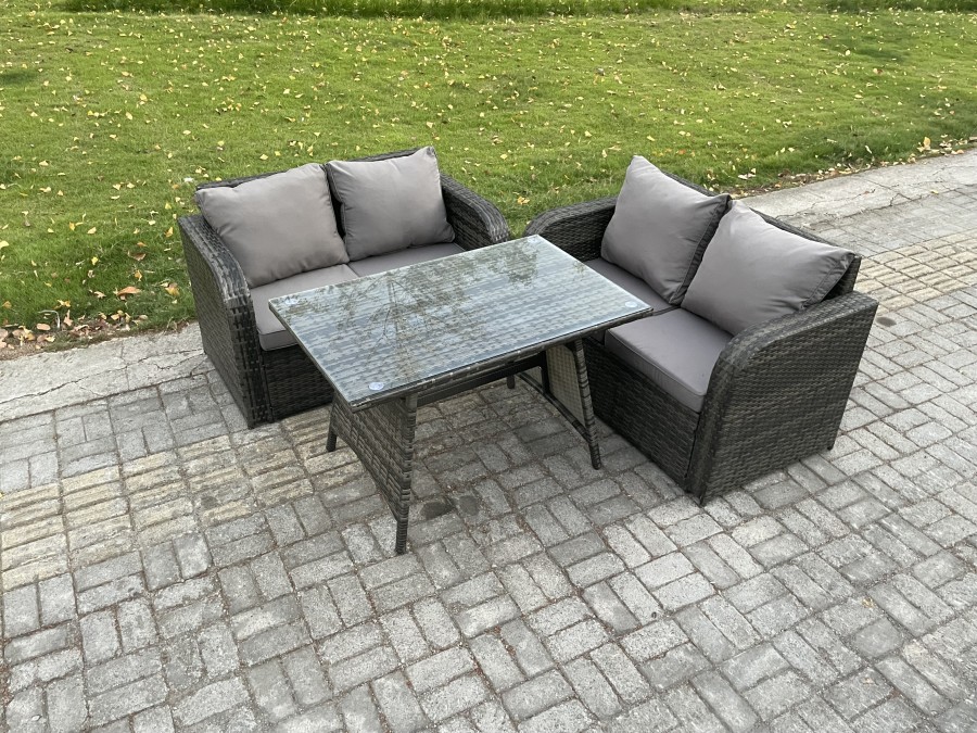 Click to view product details and reviews for Fimous Outdoor Garden Furniture Sets 3 Pieces Wicker Rattan Furniture Sofa Sets With Rectangular Dining Table Love Sofa.