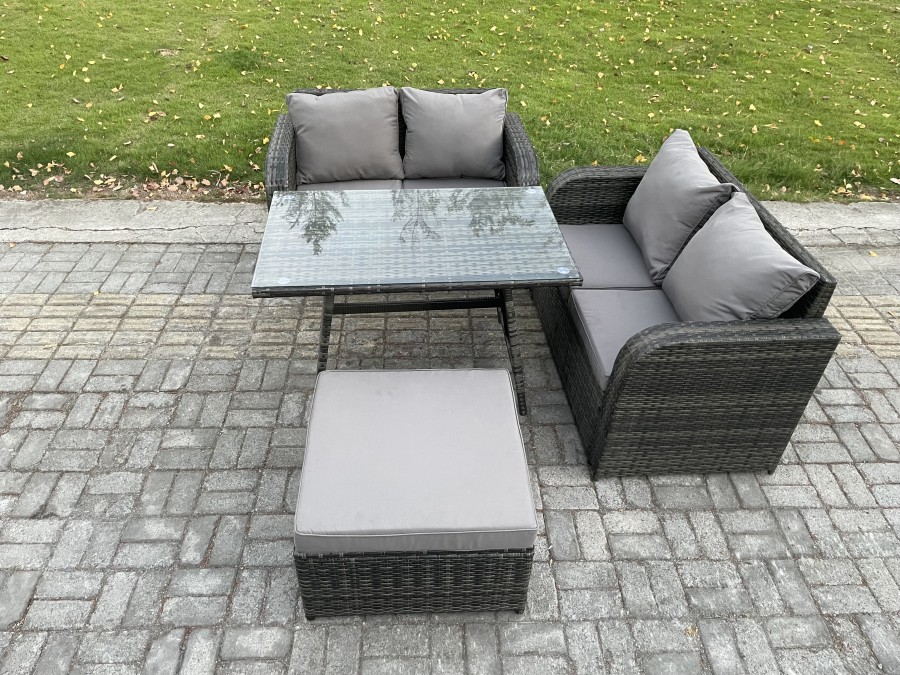 Click to view product details and reviews for Fimous Outdoor Garden Furniture Sets 4 Pieces Wicker Rattan Furniture Sofa Sets With Rectangular Dining Table Love Sofa Big Footstool.