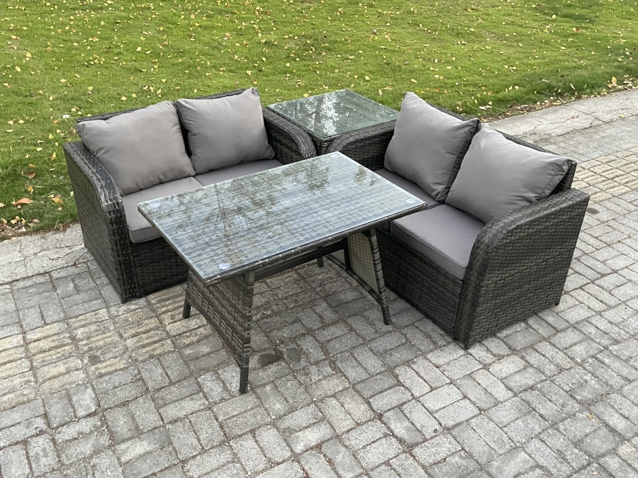 Click to view product details and reviews for Fimous Outdoor Garden Furniture Sets 4 Pieces Wicker Rattan Furniture Sofa Sets With Rectangular Dining Table Love Sofa Side Table.