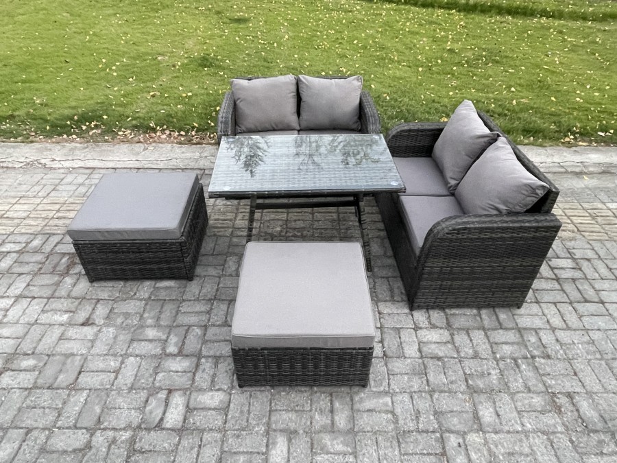 Click to view product details and reviews for Fimous Outdoor Garden Furniture Sets 5 Pieces Wicker Rattan Furniture Sofa Sets With Rectangular Dining Table Love Sofa 2 Big Footstool.