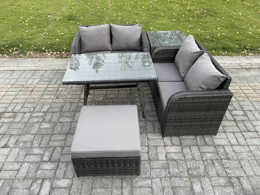 Click to view product details and reviews for Fimous Outdoor Garden Furniture Sets 5 Pieces Wicker Rattan Furniture Sofa Sets With Rectangular Dining Table Love Sofa Big Footstool Side Table.