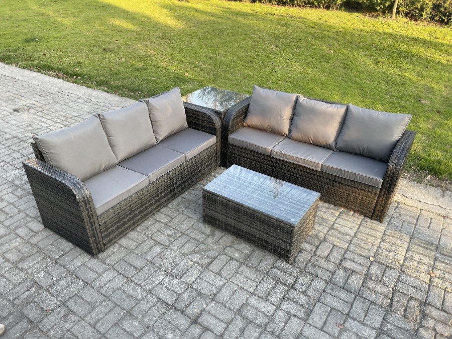 Click to view product details and reviews for Fimous Outdoor Garden Furniture Sets 6 Seater Wicker Rattan Furniture Sofa Sets With Rectangular Coffee Table 3 Seater Sofa Side Table.