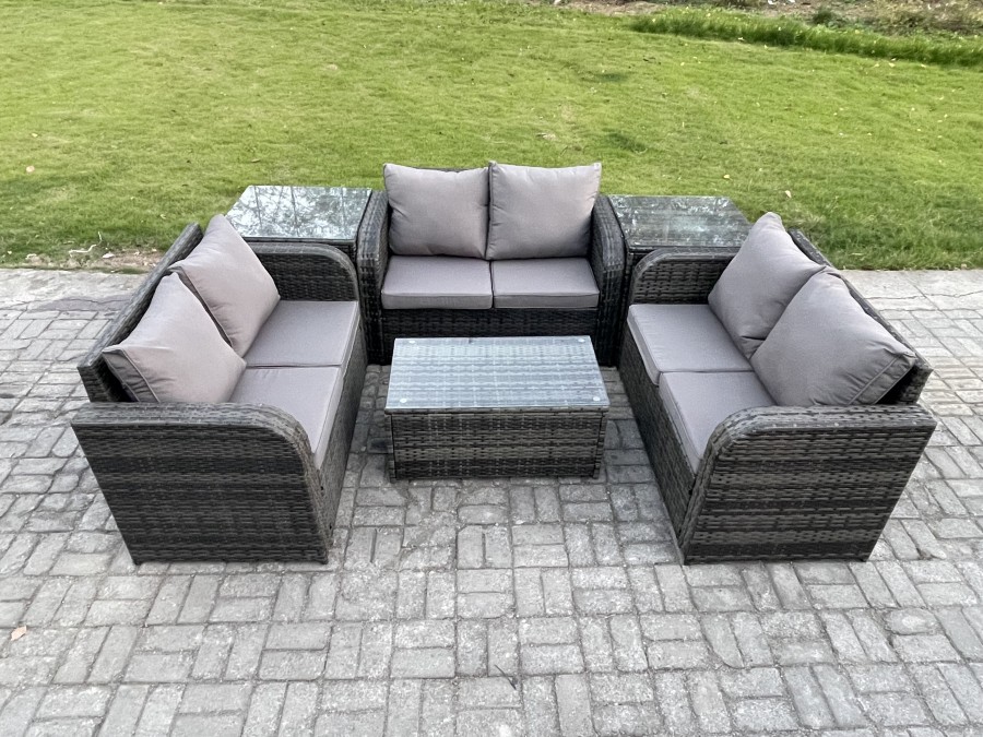 Click to view product details and reviews for Fimous Outdoor Garden Furniture Sets 6 Seater Wicker Rattan Furniture Sofa Sets With Rectangular Coffee Table Love Sofa 2 Side Tables Dark Grey Mixed.