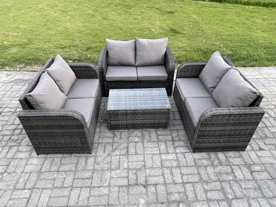 Click to view product details and reviews for Fimous Outdoor Garden Furniture Sets 6 Seater Wicker Rattan Furniture Sofa Sets With Rectangular Coffee Table Love Sofa Dark Grey Mixed.
