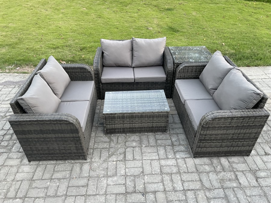 Click to view product details and reviews for Fimous Outdoor Garden Furniture Sets 6 Seater Wicker Rattan Furniture Sofa Sets With Rectangular Coffee Table Love Sofa Side Table Dark Grey Mixed.