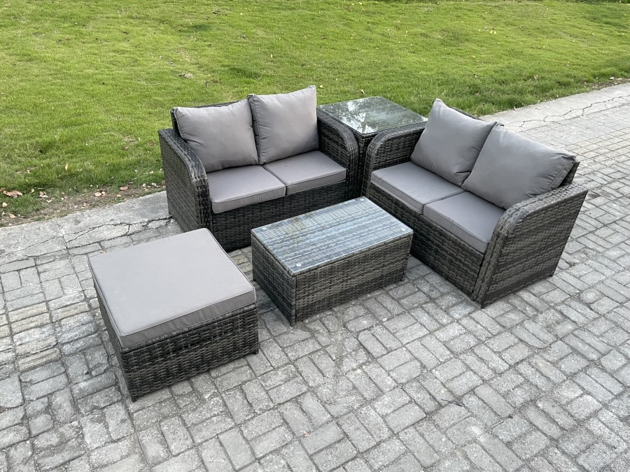 Click to view product details and reviews for Fimous Outdoor Lounge Sofa Set Rattan Garden Furniture Set With Rectangular Coffee Table Big Footstool Side Table Dark Grey Mixed.