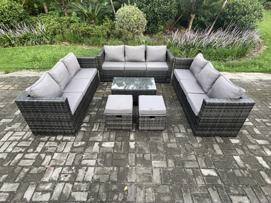 Click to view product details and reviews for Fimous Outdoor Lounge Sofa Set Wicker Pe Rattan Garden Furniture Set With Oblong Coffee Table 2 Small Footstools Dark Grey Mixed. Click to view product details and reviews for Fimous Outdoor Lounge Sofa Set Wicker Pe Rattan Garden Furniture Set With Oblong Coffee Table 2 Small Footstools Dark Grey Mixed.