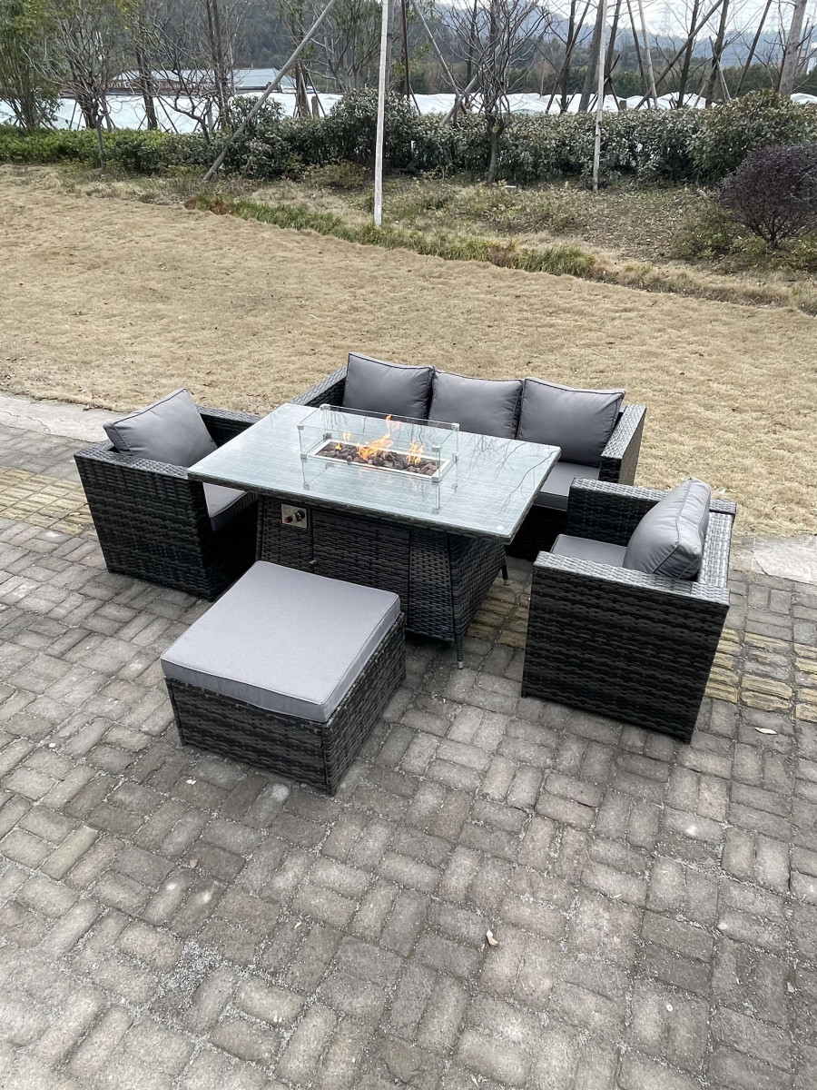 Click to view product details and reviews for Fimous Outdoor Pe Rattan Garden Furniture Gas Fire Pit Dining Table Armchairs With Big Footstool Dark Grey Mixed. Click to view product details and reviews for Fimous Outdoor Pe Rattan Garden Furniture Gas Fire Pit Dining Table Armchairs With Big Footstool Dark Grey Mixed.