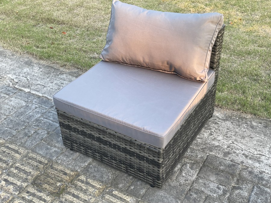 Fimous Outdoor Rattan Armless Sofa Chair Garden Furniture With Seat and Back Cushion Dark Grey Mixed