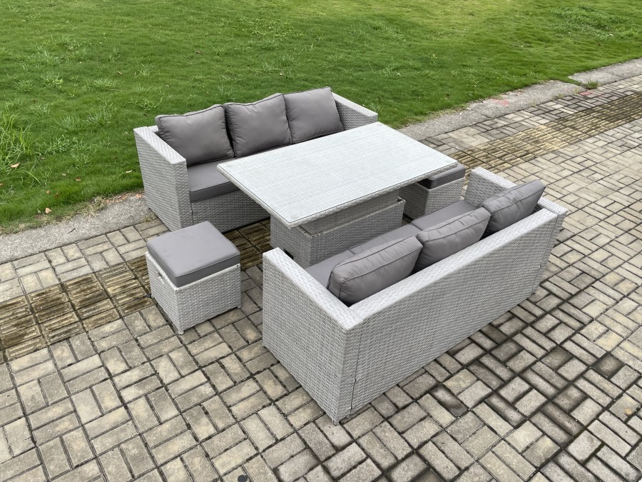 Click to view product details and reviews for Fimous Outdoor Rattan Garden Funiture Set Height Adjustable Rising Lifting Table Sofa Dining Set With 2 Small Footstools. Click to view product details and reviews for Fimous Outdoor Rattan Garden Funiture Set Height Adjustable Rising Lifting Table Sofa Dining Set With 2 Small Footstools.