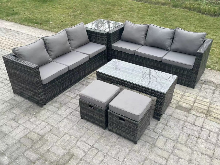 Click to view product details and reviews for Fimous Outdoor Rattan Garden Furniture Lounge Sofa Set With Oblong Rectagular Coffee Table Side Coffee Table 2 Stools. Click to view product details and reviews for Fimous Outdoor Rattan Garden Furniture Lounge Sofa Set With Oblong Rectagular Coffee Table Side Coffee Table 2 Stools.