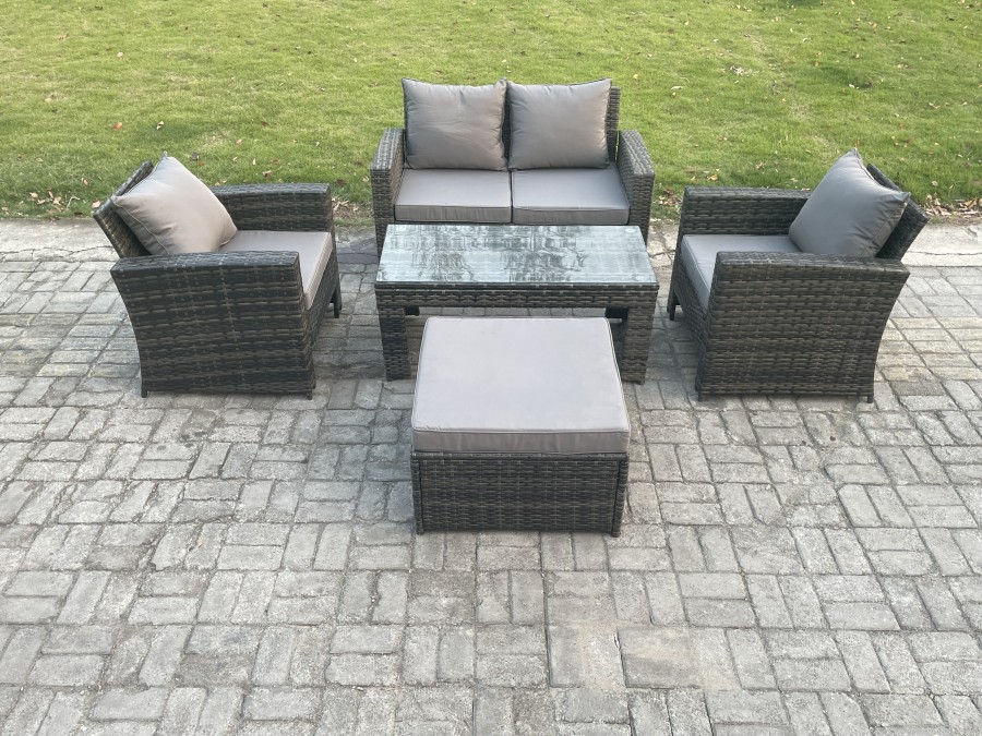 Click to view product details and reviews for Fimous Outdoor Rattan Garden Furniture Set 5 Seater Patio Lounge Sofa Set With Coffee Table Big Footstool Dark Grey Mixed.