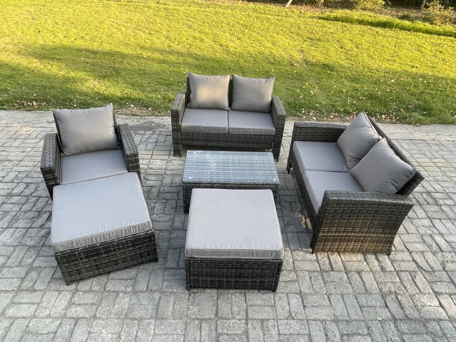 Click to view product details and reviews for Fimous Outdoor Rattan Garden Furniture Set 7 Seater Patio Lounge Sofa Set With Coffee Table 2 Big Footstool Dark Grey Mixed.