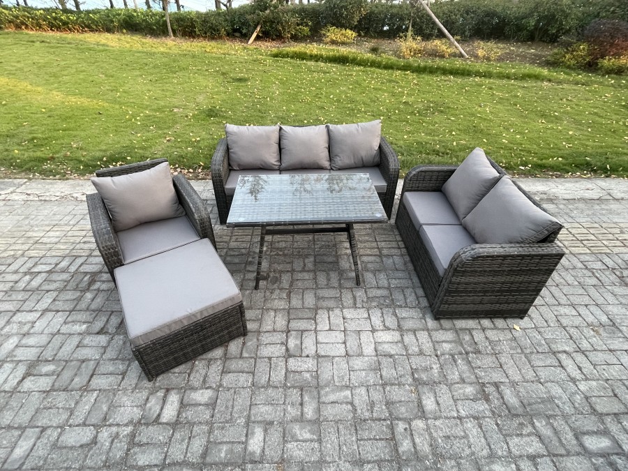 Click to view product details and reviews for Fimous Outdoor Rattan Garden Furniture Set 7 Seater Patio Lounge Sofa Set With Dining Table Big Footstool Dark Grey Mixed.