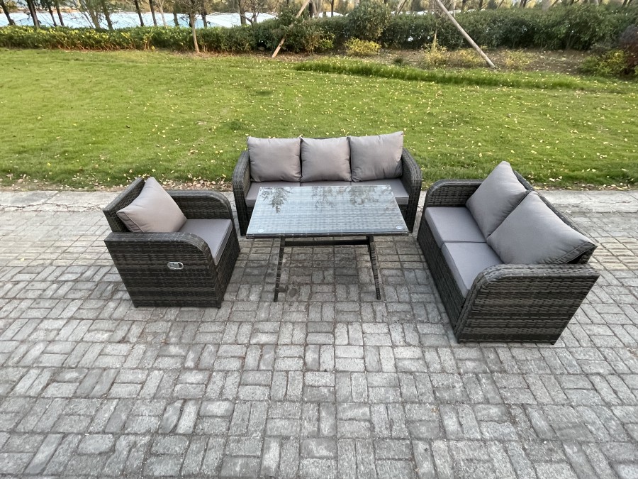 Click to view product details and reviews for Fimous Outdoor Rattan Garden Furniture Set 7 Seater Patio Lounge Sofa Set With Dining Table Dark Grey Mixed.