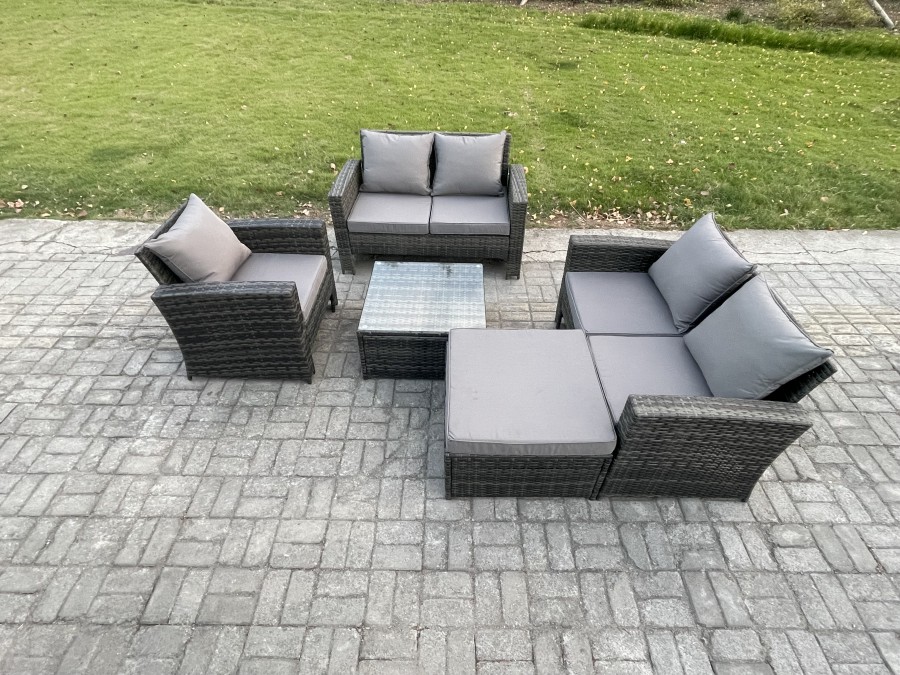 Click to view product details and reviews for Fimous Outdoor Rattan Garden Furniture Set Conservatory Patio Sofa Coffee Table Set With Chair Big Footstool Dark Grey Mixed.