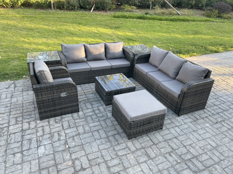 Click to view product details and reviews for Fimous Outdoor Rattan Garden Furniture Set Conservatory Patio Sofa Coffee Table With Reclining Chair 2 Side Tables Big Footstool Dark Grey Mixed.