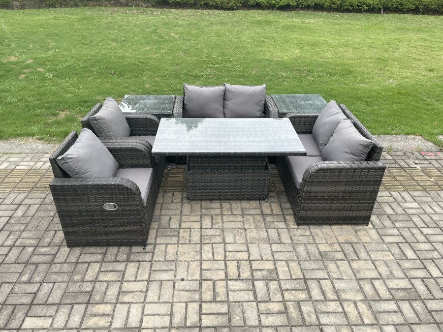 Click to view product details and reviews for Fimous Outdoor Rattan Garden Furniture Set Patio Height Adjustable Rising Lifting Dining Table Love Sofa With 2 Side Tables. Click to view product details and reviews for Fimous Outdoor Rattan Garden Furniture Set Patio Height Adjustable Rising Lifting Dining Table Love Sofa With 2 Side Tables.