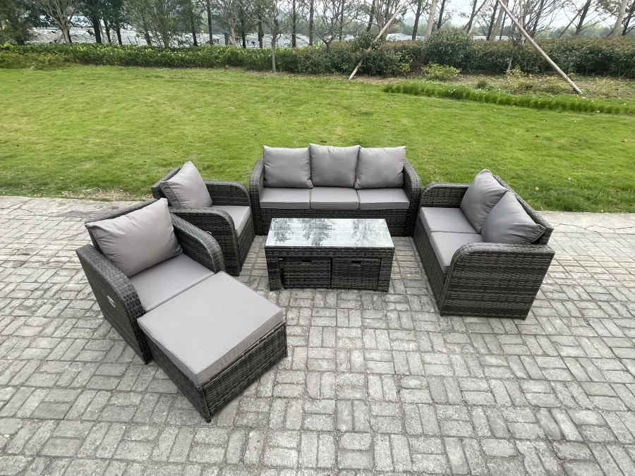 Click to view product details and reviews for Fimous Outdoor Rattan Garden Furniture Set Rattan Lounge Sofa Set With Rectangular Coffee Table 3 Footstools Dark Grey Mixed. Click to view product details and reviews for Fimous Outdoor Rattan Garden Furniture Set Rattan Lounge Sofa Set With Rectangular Coffee Table 3 Footstools Dark Grey Mixed.