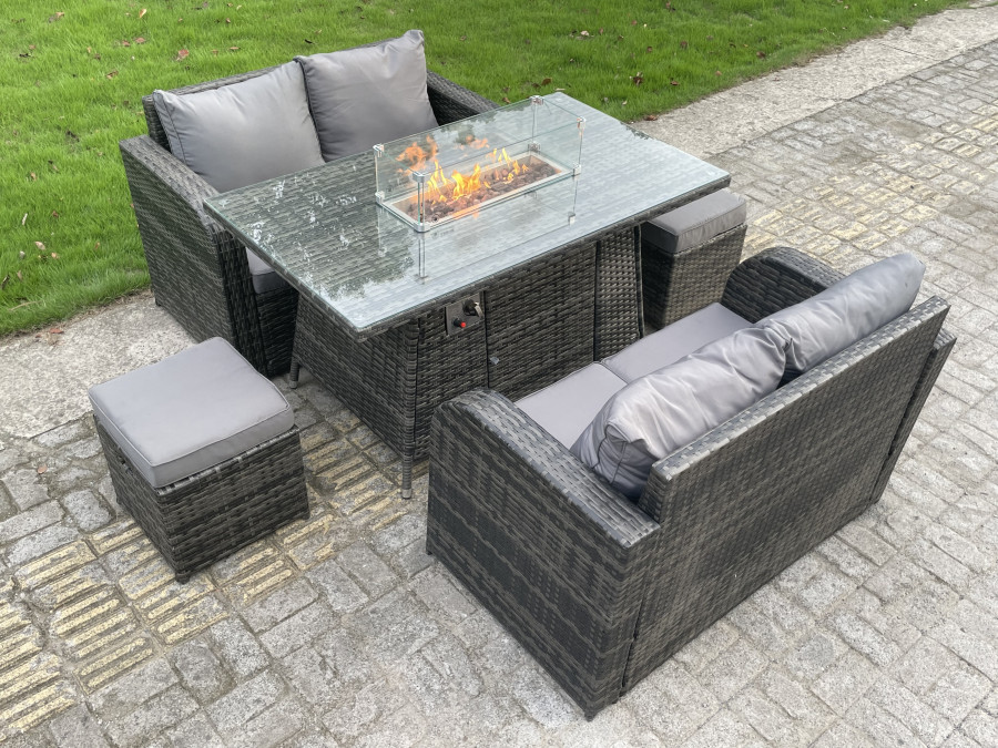 Click to view product details and reviews for Fimous Outdoor Rattan Garden Furniture Sofa Set Dining Table Gas Fire Pit Table Two Seater Double Love Sofa Footstools 6 Seater.