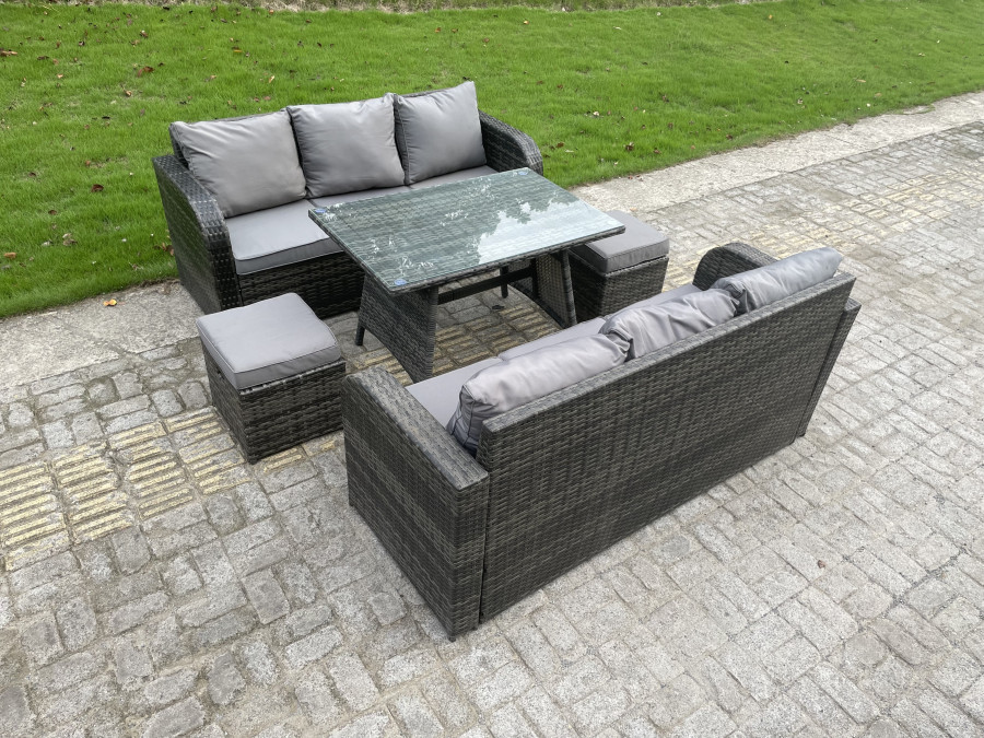 Click to view product details and reviews for Fimous Outdoor Rattan Garden Furniture Sofa Set Dining Table Height Adjustable Rising Lifting Table Lounge Sofa Small Footstools 8 Seater.