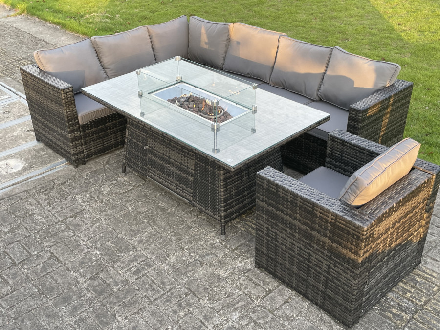 Click to view product details and reviews for Fimous Outdoor Rattan Garden Left Corner Furniture Gas Fire Pit Table Sets Gas Heater Lounge Chair Dark Grey 7 Seater.