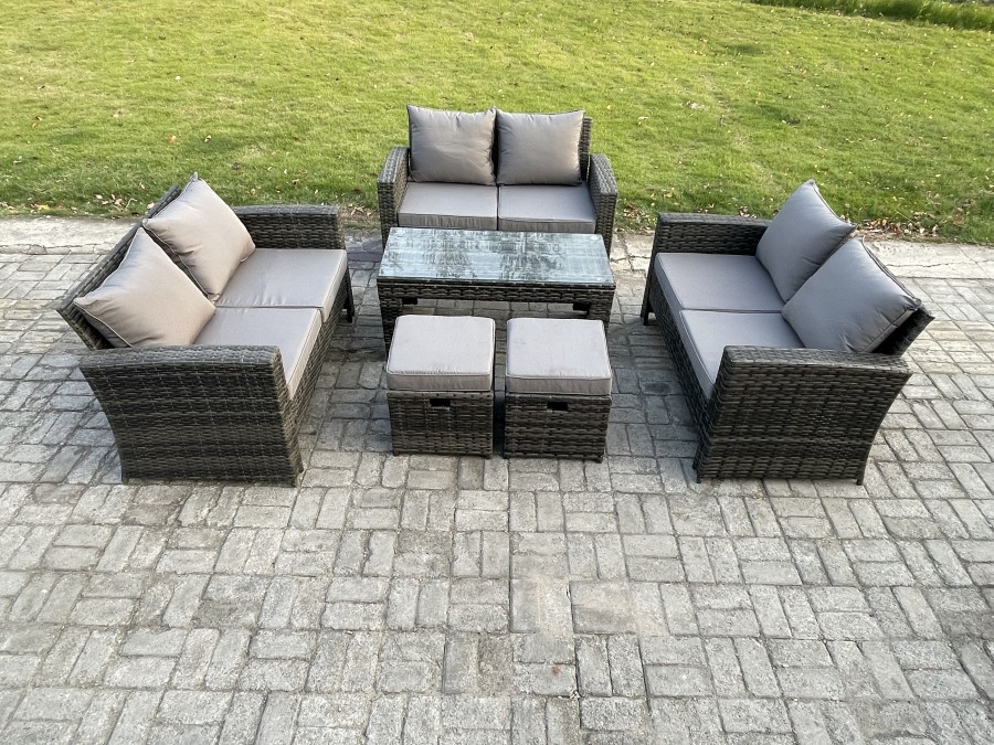 Click to view product details and reviews for Fimous Outdoor U Shape Sofa Set Wicker Pe Rattan Garden Furniture Set With Coffee Table Double Seat Sofa 2 Small Footstools Dark Grey Mixed.